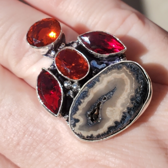 New Solar Agate and Garnet 925 Silver Ring. - Picture 8 of 16